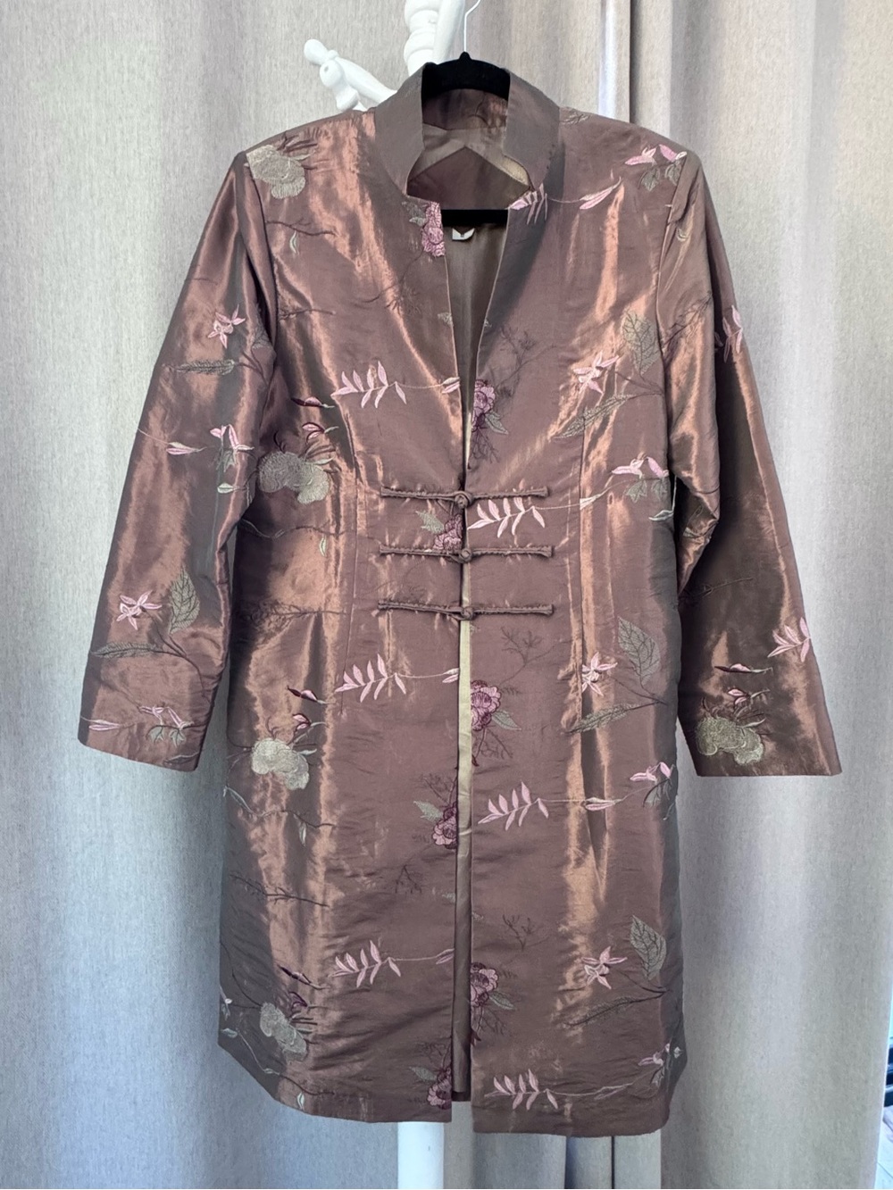 Silk Gold / Pink Brocade Mandarin jacket - Picture 2 of 7